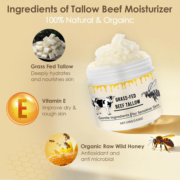 2 Pack Whipped Beef Tallow for Skin Organic Grass Fed Honey Moisturizer - Picture 5 of 12
